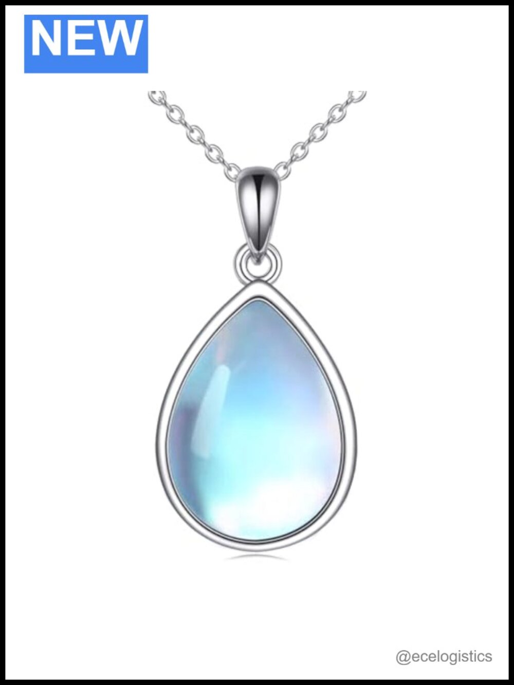 925 Sterling Silver Teardrop Moonstone Pendant Necklace 18 Inch